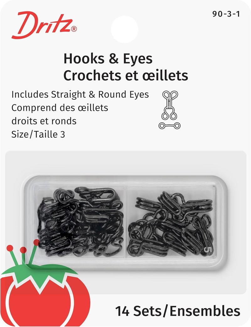 Dritz Hooks & Eyes Fasteners, Size 3, Black - 14 Sets - Image 1