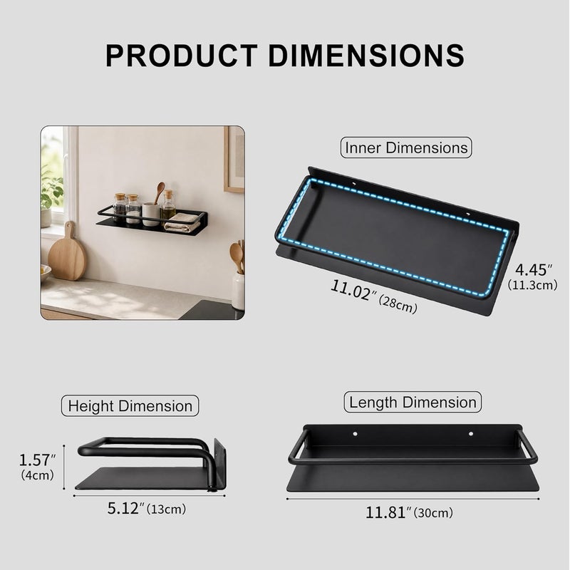 RFOUO Metal Wall Shelf, Metal Floating Shelf, Black Floating Shelf, Small Shelf for Wall, Display Shelves for Bathroom Bedroom Kitchen (Black, 12Inch) - Image 3