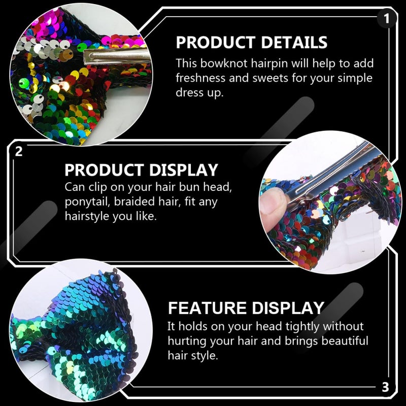 Operitacx 2pcs Reversible Sequins Bowknot Hair Clips for Green and Sparkle Hair Barrettes for Party and Everyday Accessories - Image 5