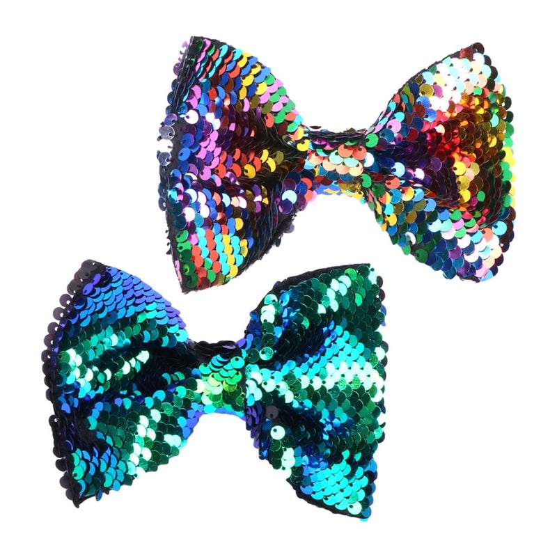 Operitacx 2pcs Reversible Sequins Bowknot Hair Clips for Green and Sparkle Hair Barrettes for Party and Everyday Accessories - Image 1