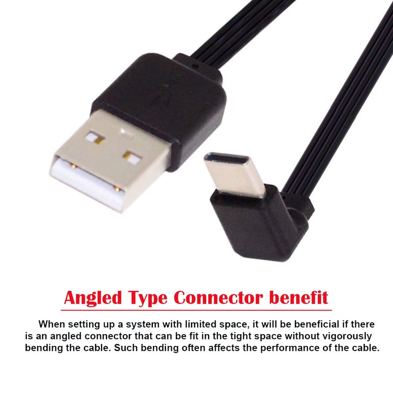 سي واي كابل بطول 13 سم USB 2.0 من نوع A ذكر إلى USB-C من نوع C بزاوية 90 درجة لأعلى/لأسفل مسطح ورفيع من نوع FPC لهاتف FPV Disk - Image 2