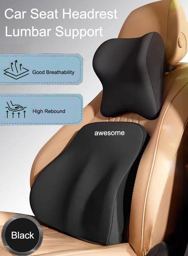 Generic Lumbar Support Pillow And Car Headrest Neck Pillow Ergonomic Design Memory Cotton Headrest And Back Car Waist Pillow And Car Neck Support Pillow Back Seat Back Pillow For Car For Office Chair  Black  - Image 1
