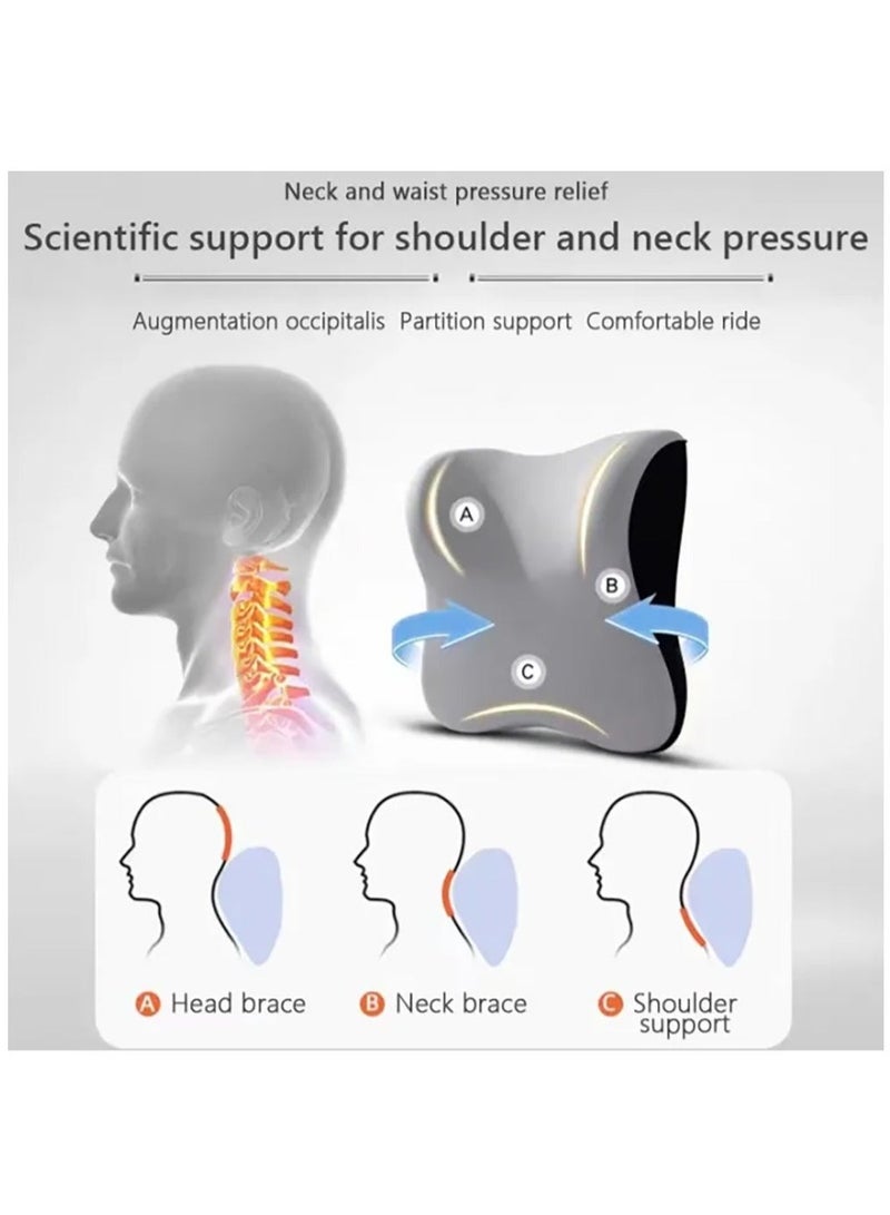 Generic Lumbar Support Pillow And Car Headrest Neck Pillow Ergonomic Design Memory Cotton Headrest And Back Car Waist Pillow And Car Neck Support Pillow Back Seat Back Pillow For Car For Office Chair  Black  - Image 3