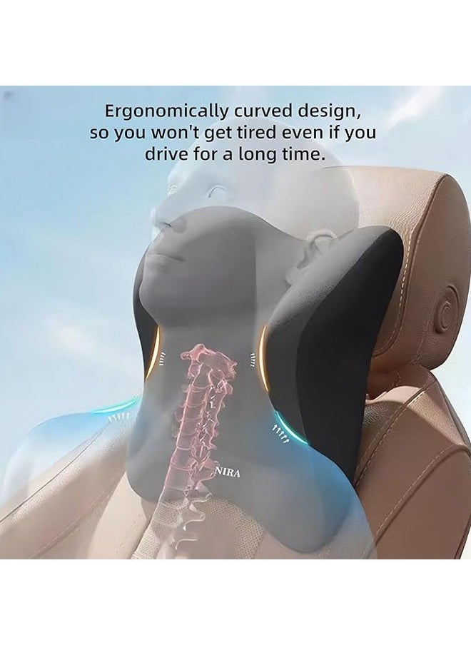 Generic Lumbar Support Pillow And Car Headrest Neck Pillow Ergonomic Design Memory Cotton Headrest And Back Car Waist Pillow And Car Neck Support Pillow For Office Chair  Black  - Image 3