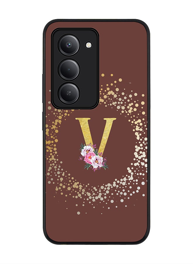 Stylizedd For Xiaomi Redmi 15 5G Case,Slim fit Camera Protection, Shockproof Thin Phone cover  - Custom Monogram Floral - V  (Brown ) - Image 1