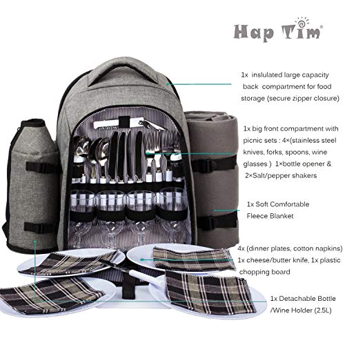 Hap Tim Picnic Basket Backpack for 4 Person with Insulated Cooler Compartment Wine Holder Fleece Blanket Cutlery Set Engagement Gifts for Couples Bridal Shower Gift Wedding Registry Gifts 3263 - Image 3