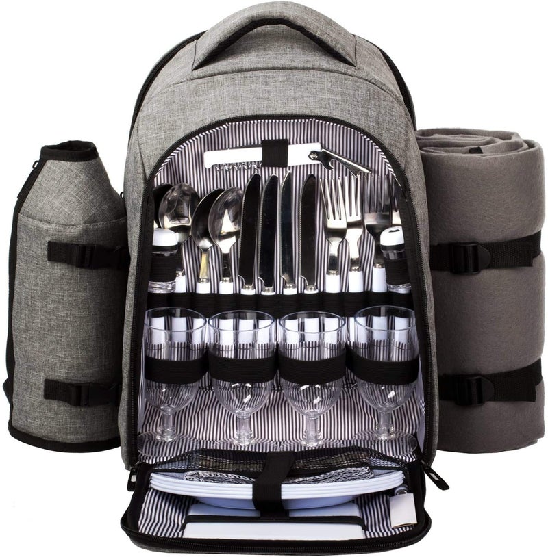 Hap Tim Picnic Basket Backpack for 4 Person with Insulated Cooler Compartment Wine Holder Fleece Blanket Cutlery Set Engagement Gifts for Couples Bridal Shower Gift Wedding Registry Gifts 3263 - Image 2