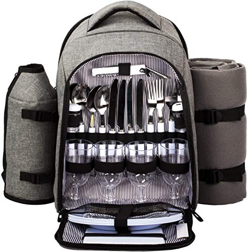Hap Tim Picnic Basket Backpack for 4 Person with Insulated Cooler Compartment Wine Holder Fleece Blanket Cutlery Set Engagement Gifts for Couples Bridal Shower Gift Wedding Registry Gifts 3263 - Image 1
