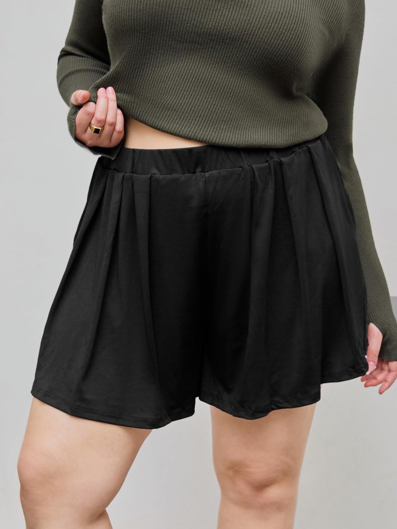 CIDER- Elastic Waist, Wide Leg Shorts for Women, Curve & Plus Size: Black, 0XL - Image 2