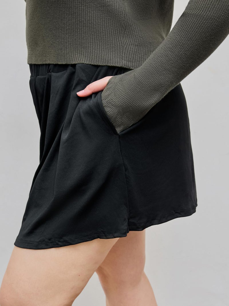CIDER- Elastic Waist, Wide Leg Shorts for Women, Curve & Plus Size: Black, 0XL - Image 3