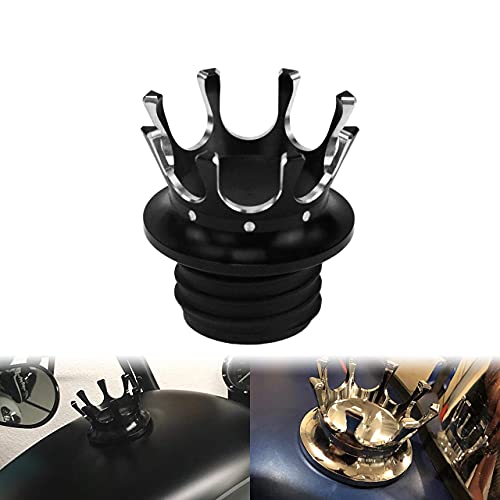 HDBUBALUS Motorcycle Vented Gas Cap King Crown Fuel Tank Cap with Right-Hand Threads Fit for Harley Sportster Dyna Touring Road King Softail Trike FLRT Black - Image 2