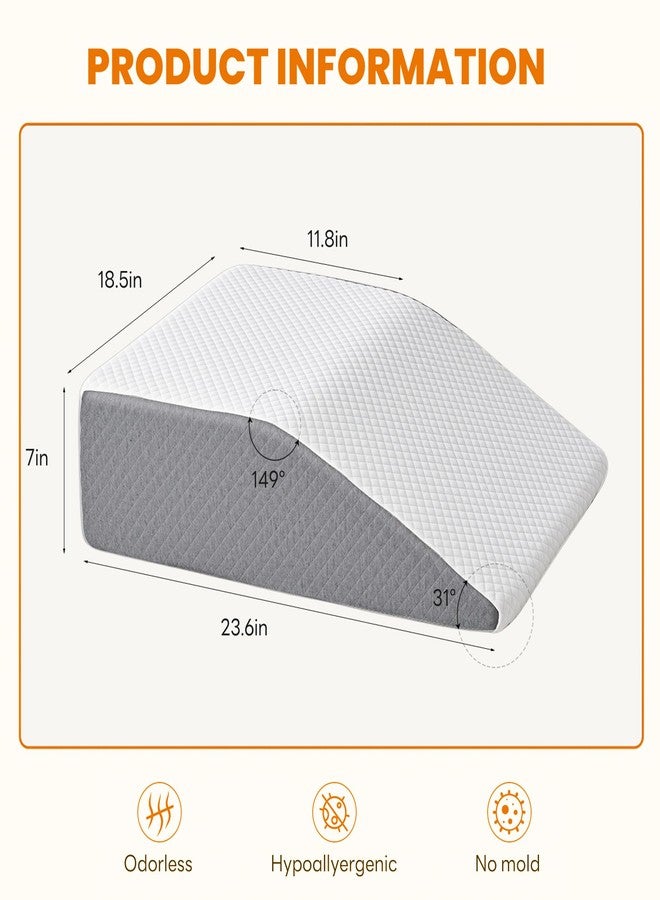 Alpen Wedge Pillow, Bed Wedge Pillow for Sleep Apnea, Acid Reflux Pillow, Memory Foam Sleep Apnea Pillows for Sleeping, 7" Height, White and Grey - Image 3
