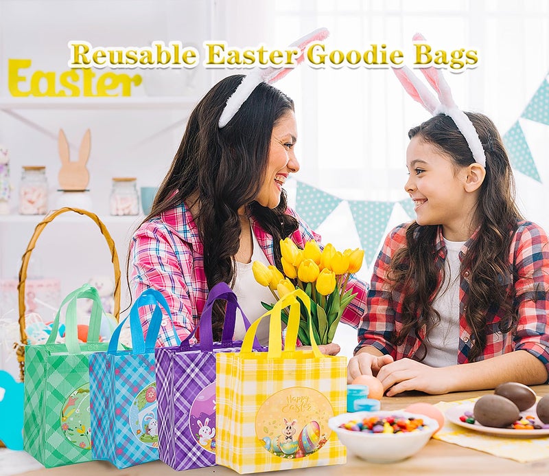 Jaywayang 4Pcs Easter Non-woven Bags with Handle, Happy Easter Gift Bag, Reusable Goodie Bags, Rabbit Bunny Treat Bags, Egg Hunt Game, Party Supplies. - Image 5