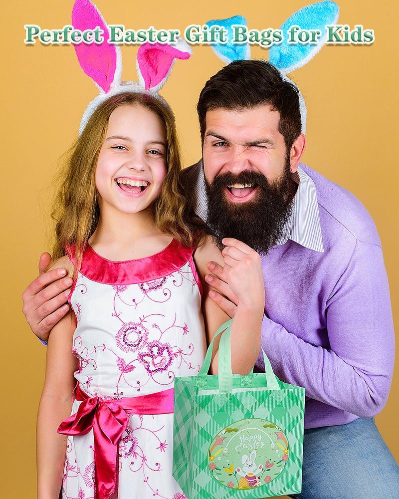 Jaywayang 4Pcs Easter Non-woven Bags with Handle, Happy Easter Gift Bag, Reusable Goodie Bags, Rabbit Bunny Treat Bags, Egg Hunt Game, Party Supplies. - Image 4
