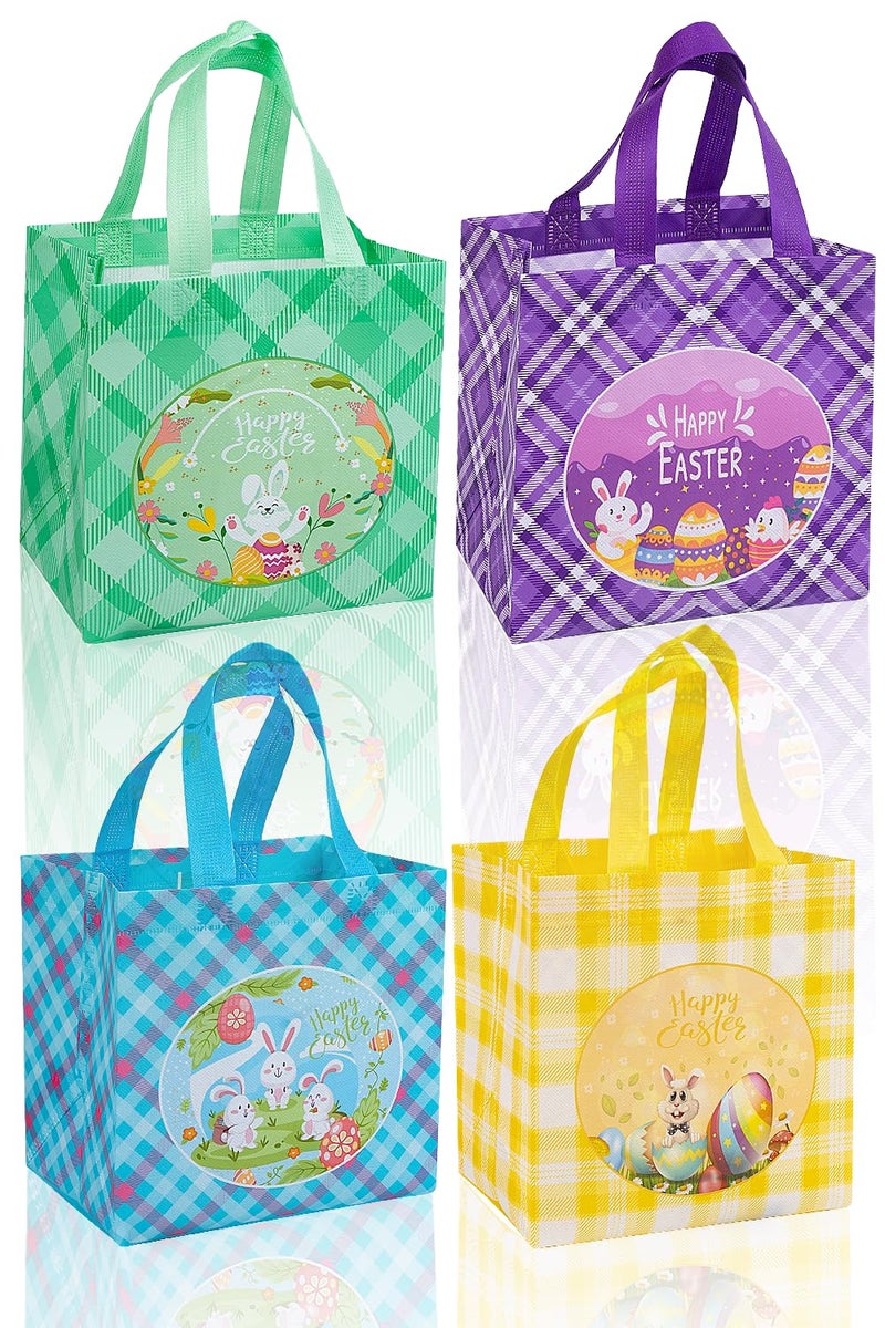 Jaywayang 4Pcs Easter Non-woven Bags with Handle, Happy Easter Gift Bag, Reusable Goodie Bags, Rabbit Bunny Treat Bags, Egg Hunt Game, Party Supplies. - Image 1
