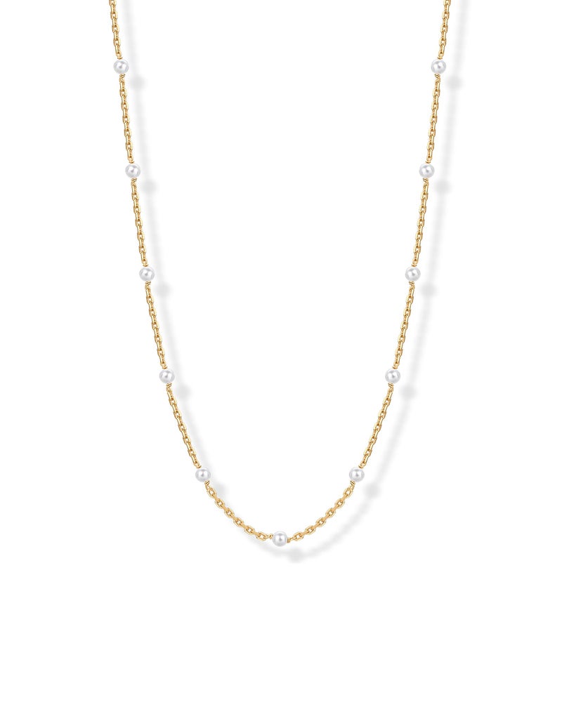PAVOI 14K Yellow Gold Plated Freshwater Cultured Dainty Pearl Necklaces for Women - Choker Station Chain Gold Pearl Necklace Beaded Bride Jewelry - Image 1