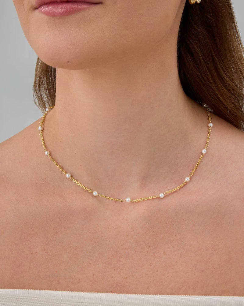 PAVOI 14K Yellow Gold Plated Freshwater Cultured Dainty Pearl Necklaces for Women - Choker Station Chain Gold Pearl Necklace Beaded Bride Jewelry - Image 2