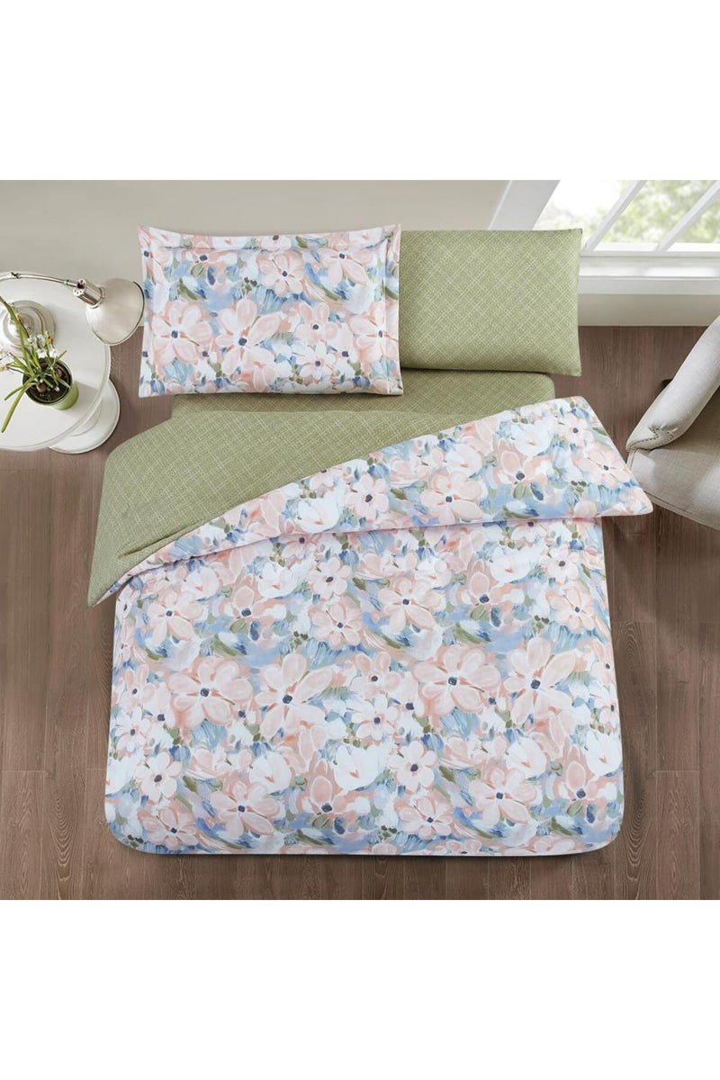 Melen Single  summer bed sheet set - 4 pieces - fits a 200x120 bed - Leighton - Pink - Green - Image 3