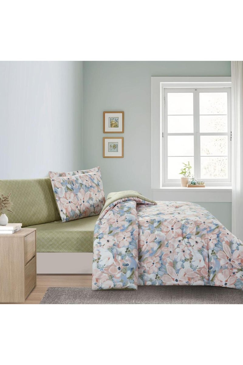 Melen Single  summer bed sheet set - 4 pieces - fits a 200x120 bed - Leighton - Pink - Green - Image 2