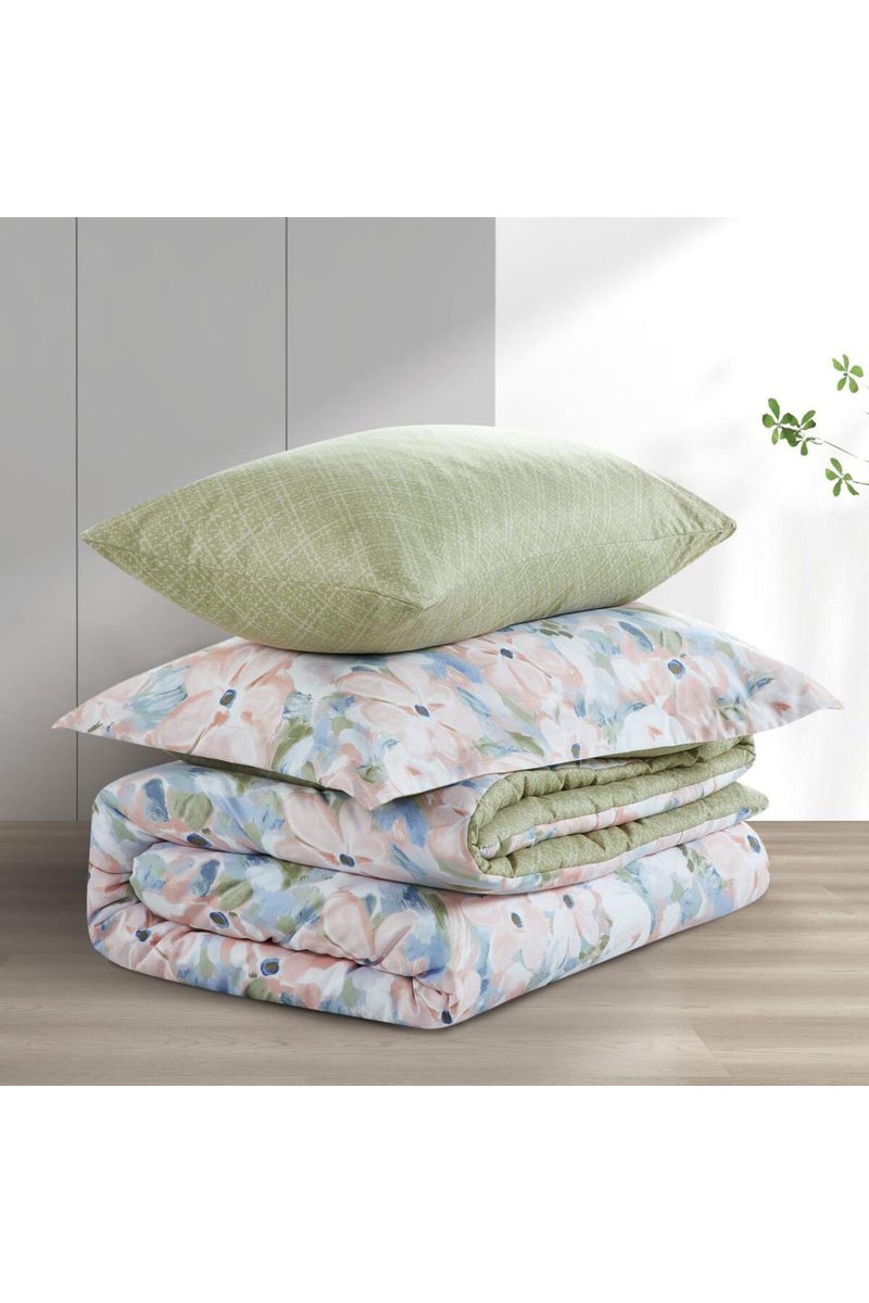 Melen Single  summer bed sheet set - 4 pieces - fits a 200x120 bed - Leighton - Pink - Green - Image 5