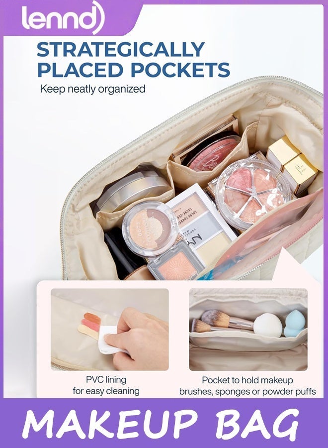 LENND Makeup Bag Travel Toiletry Bag, Puffy Padded Make Up Bags for Women Makeup Organizer Case, Wide-open Pouch Purse Travel Essentials Toiletries Accessories Brushes, Black - Image 5