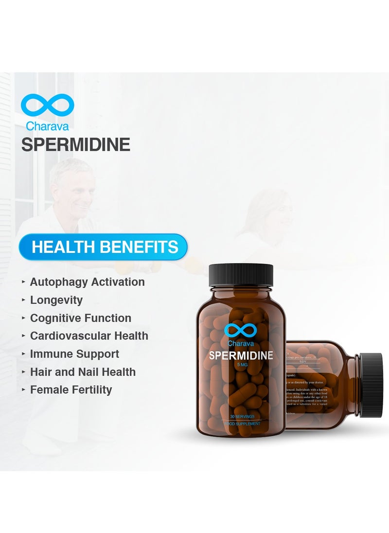 Charava Charava Spermidine 5mg | Cellular Autophagy & Longevity Support | 30 Capsules | Gluten Free | UK Based | 3rd Party Tested  - Image 4