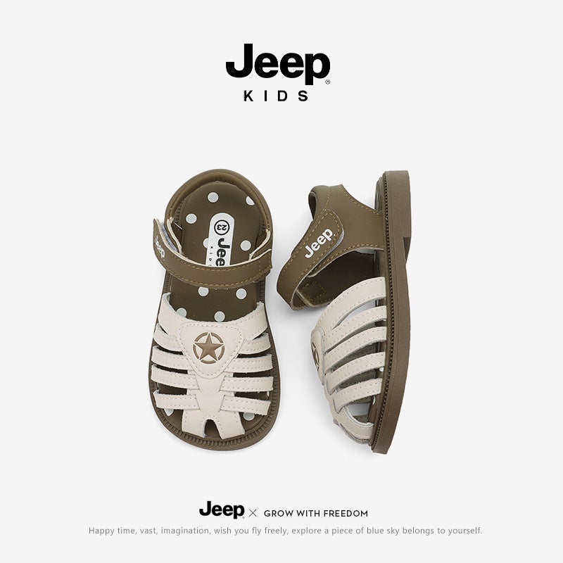 Jeep Girls Sandals Princess Shoes 2025 Summer Baotou Beach Shoes Children'S Soft Sole Korean Style Little Girls Roman Shoes - Image 3