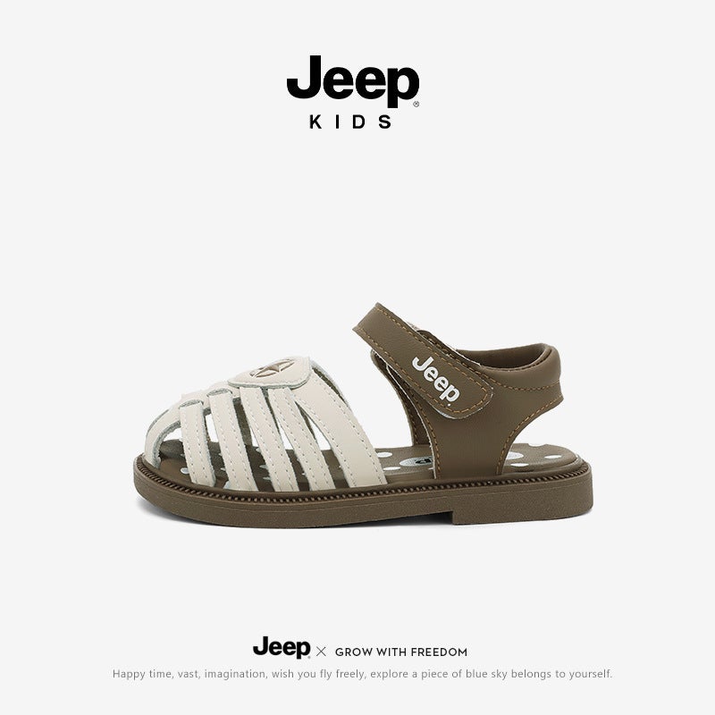 Jeep Girls Sandals Princess Shoes 2025 Summer Baotou Beach Shoes Children'S Soft Sole Korean Style Little Girls Roman Shoes - Image 2
