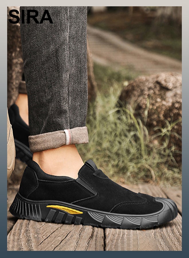 SIRA Men's Slip-On Sneakers - Breathable Comfort Casual Shoes with Anti-Slip Sole, Lightweight Walking Shoes for Work, Travel & Daily Wear (Black) - Image 3