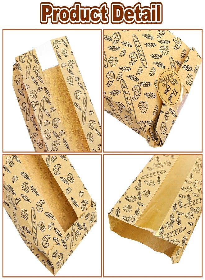 ZENFUN 100 Pack Baguette Bags, Fresh Bread Loaf Packing Bags, 23"x4"x1.6" Long Breads Kraft Paper Bakery Storage Bag with Clear Front Window and 100 Pcs Seal Sticker for Cafe, Restaurant - Image 5