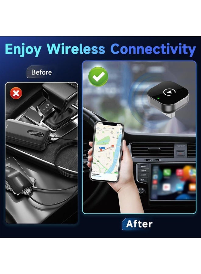 محول كاربلاي وأندرويد أوتو لاسلكي 2 في 1،هيكل ألومنيوم فاخر] اتصال واي فاي 5G سريع، شريحة ثنائية النواة مطورة للسيارات بنظام كاربلاي السلكي الأصلي، توصيل وتشغيل - Image 4