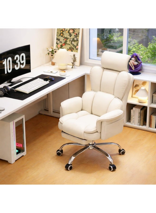 Jorunb Office Chair with Foot Rest, Office Desk Chair with Adjustable Lumbar Support and Wheels, Padded Gaming Chair with Thick Cushion for Home Office (White) - Image 1