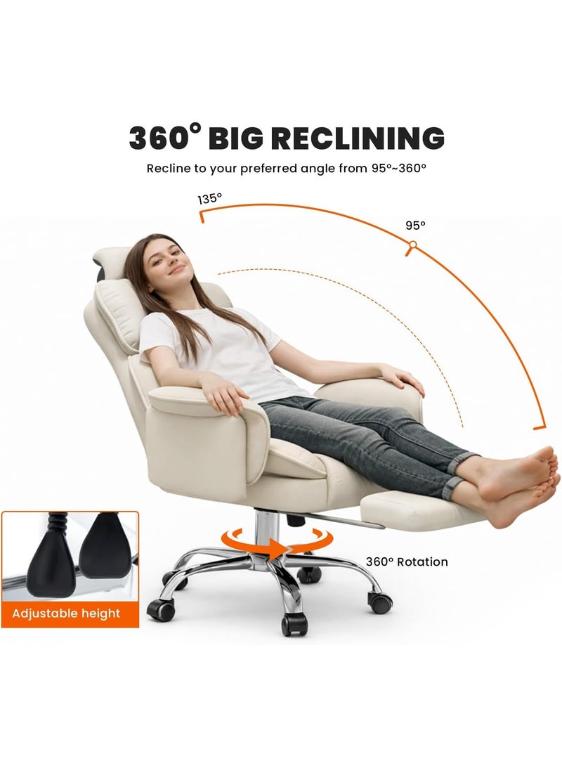 Jorunb Office Chair with Foot Rest, Office Desk Chair with Adjustable Lumbar Support and Wheels, Padded Gaming Chair with Thick Cushion for Home Office (White) - Image 3
