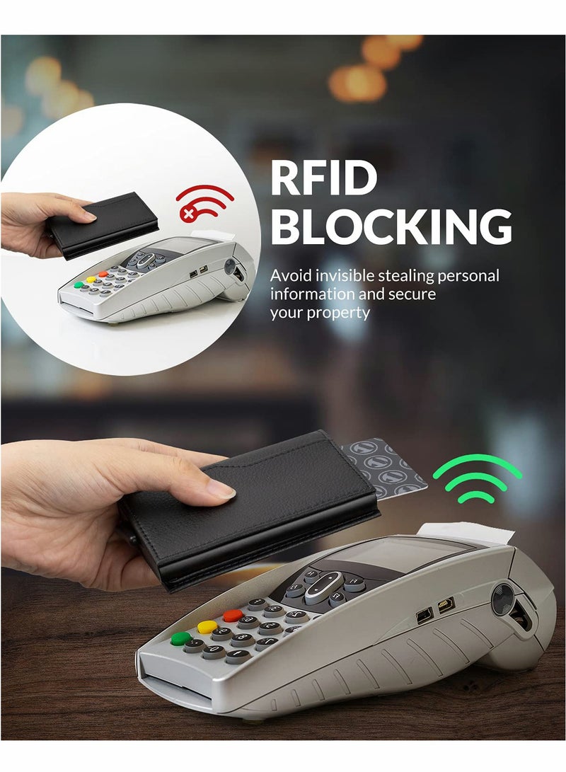 KASTWAVE Card Holder Wallet with Coin Pocket Magnetic Closure Pop Up Cards ID Window Slim Leather RFID Protection to 12 Case for Men - Image 5