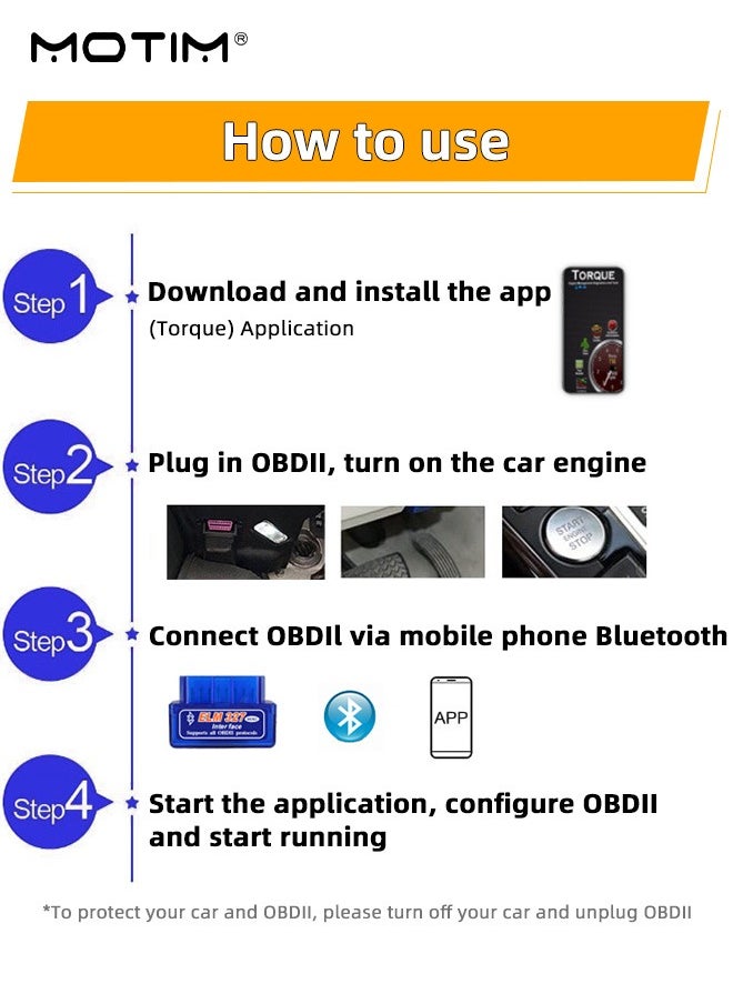 Motim - elm327 Mini Enhanced Version Bluetooth v1.5 OBDII OBD2 Car Scanner, Car Fault Detector, Auto Diagnostic Tool for iPhone, Android & Windows - Image 1
