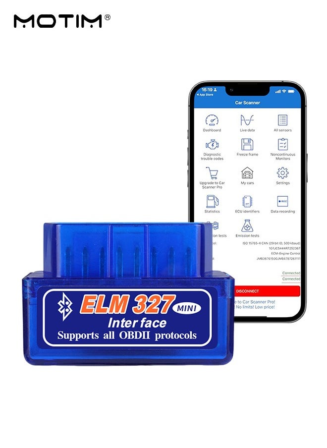 Motim - elm327 Mini Enhanced Version Bluetooth v1.5 OBDII OBD2 Car Scanner, Car Fault Detector, Auto Diagnostic Tool for iPhone, Android & Windows - Image 1