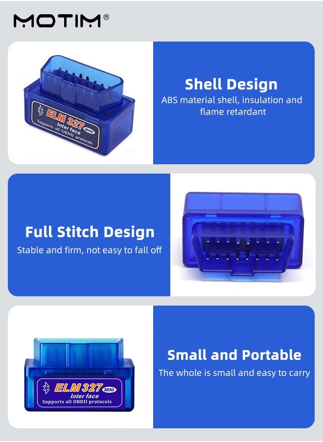 Motim - elm327 Mini Enhanced Version Bluetooth v1.5 OBDII OBD2 Car Scanner, Car Fault Detector, Auto Diagnostic Tool for iPhone, Android & Windows - Image 1