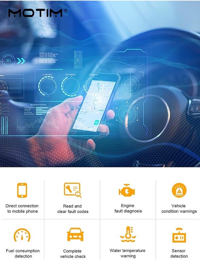 Motim - elm327 Mini Enhanced Version Bluetooth v1.5 OBDII OBD2 Car Scanner, Car Fault Detector, Auto Diagnostic Tool for iPhone, Android & Windows - Image 1