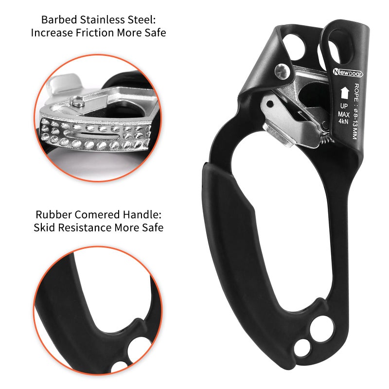 NewDoar Left Hand Ascender Rock Climbing Tree Arborist Rappelling Gear Equipment CE Certified Rope Clamp for 8~13MM Rope(Left Hand Black) - Image 5