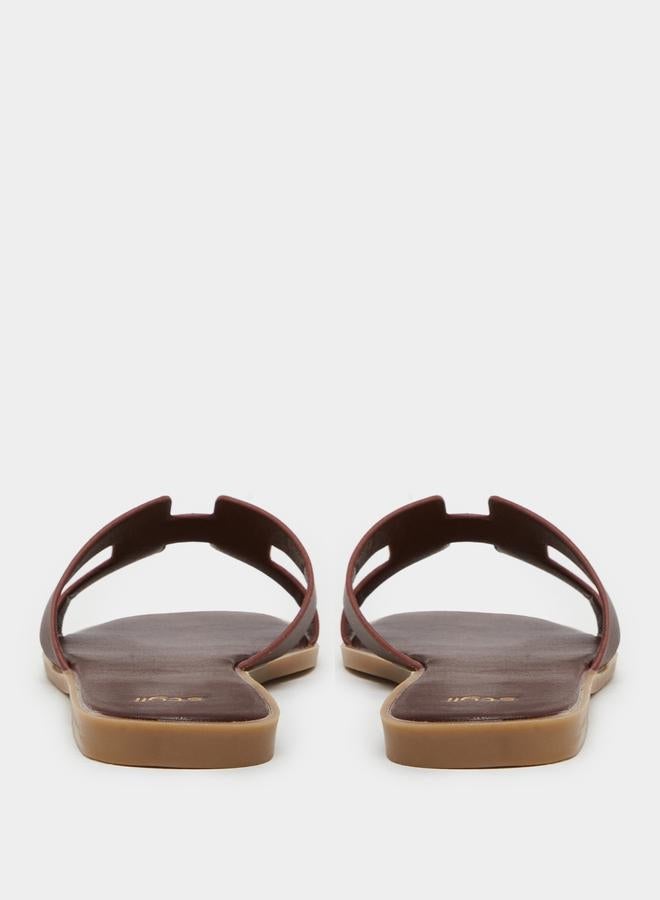 Styli Women Coffe Brown Plain H Upper Flat Sandals - Image 5