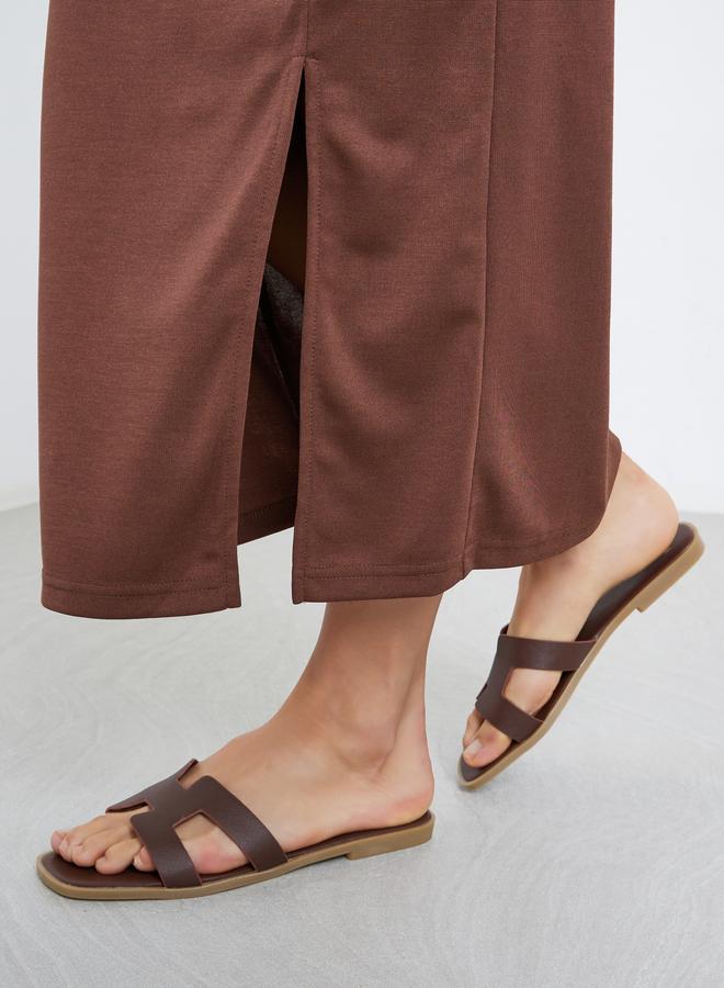 Styli Women Coffe Brown Plain H Upper Flat Sandals - Image 2