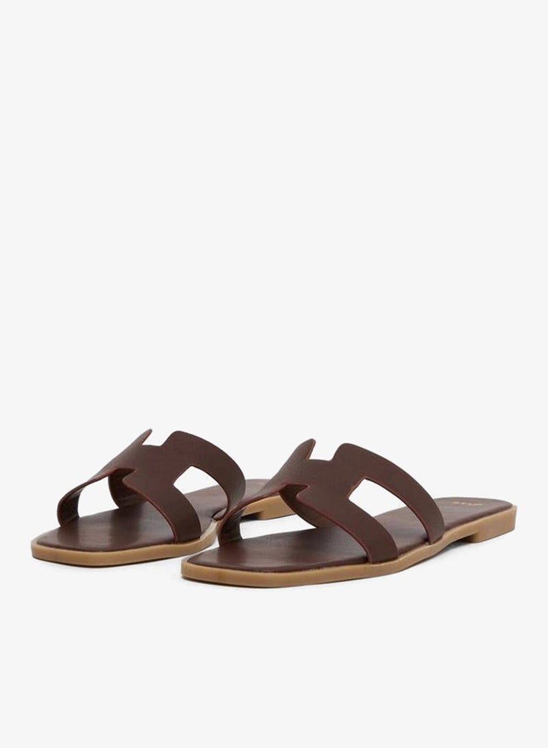Styli Women Coffe Brown Plain H Upper Flat Sandals - Image 3