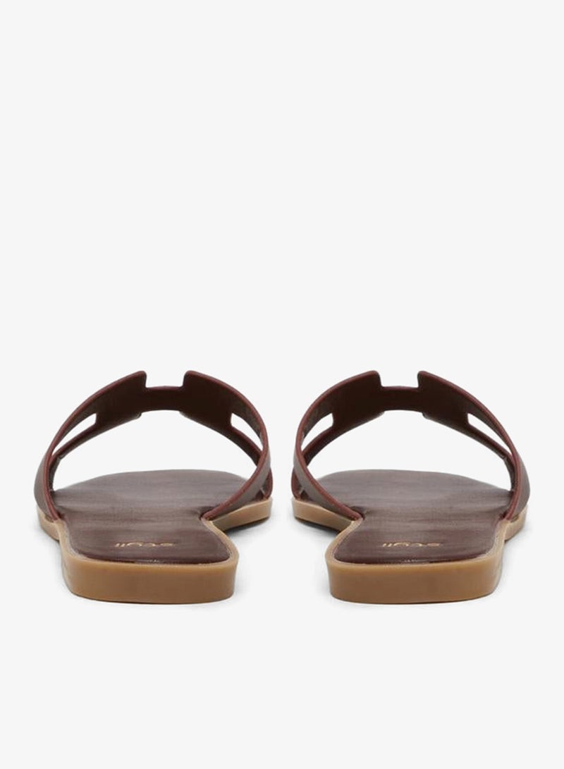 Styli Women Coffe Brown Plain H Upper Flat Sandals - Image 5