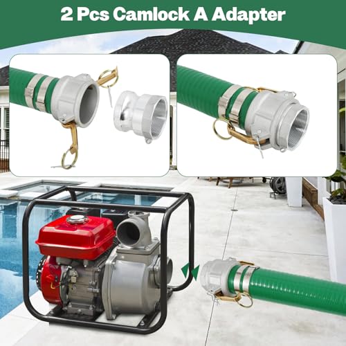 Picatu Heavy Duty 2" x 50' Blue PVC Discharge Hose & 2" x 20' Green PVC Suction Hose Pump Kit, Backwash Hose with Aluminum Camlock Fittings, Steel Round Strainer, Cam & Groove Adapter - Image 5