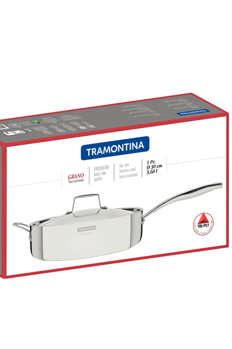 TRAMONTINA Tramontina 🇧🇷 30CM Grano Sauté Pan with Lid – Tri-Ply Stainless Steel | 5.6L Capacity | Induction & Oven Safe | Since 1911 – Model 62140300  - Image 2