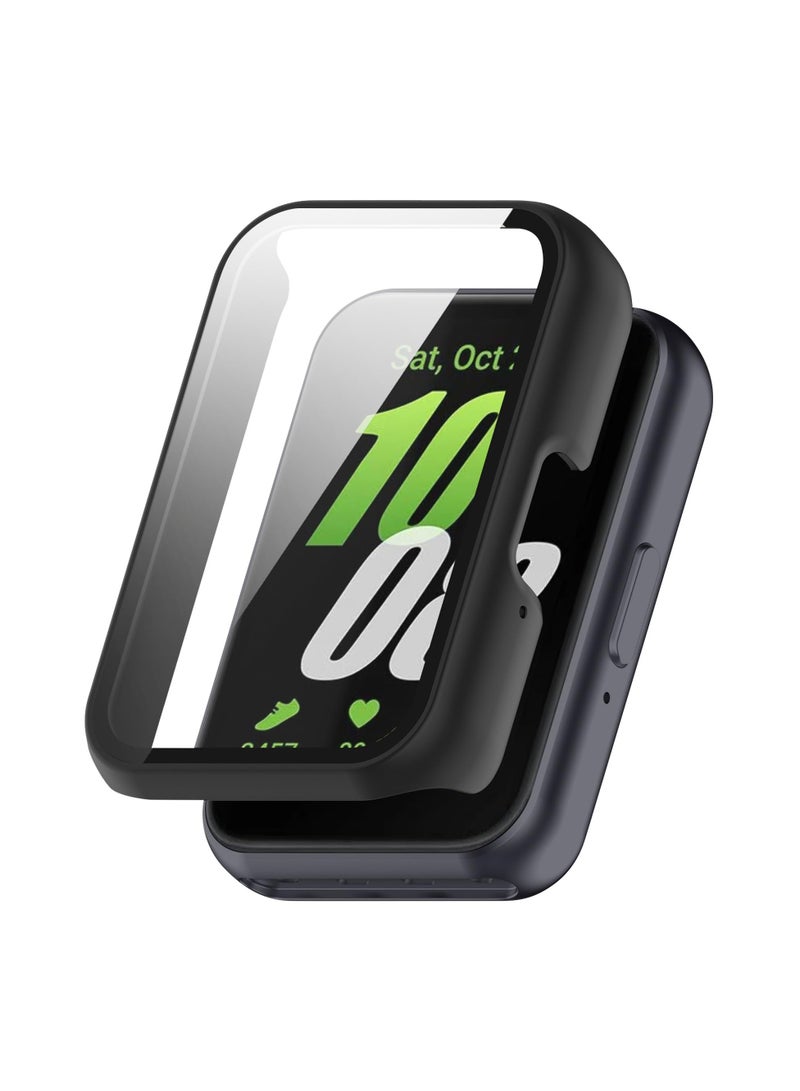 Glass Case Compatible for Samsung Galaxy Fit3 Watch Case, Protective PC Frame Face Cover Built-in Tempered Glass Screen Protector, Scratch Resistant Shock Absorbing,Matte Black  - Image 1