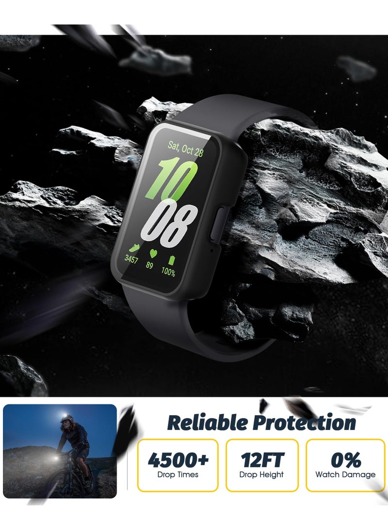 Glass Case Compatible for Samsung Galaxy Fit3 Watch Case, Protective PC Frame Face Cover Built-in Tempered Glass Screen Protector, Scratch Resistant Shock Absorbing,Matte Black  - Image 3
