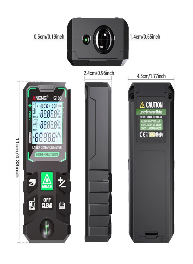 ANENG G100 Smart High-Precision Rangefinder Green Distance Meter 30 Set of Data Storage Autonomous Calibration Multi-function Tool - Image 2