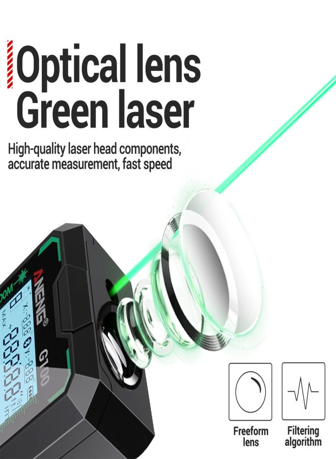 ANENG G100 Smart High-Precision Rangefinder Green Distance Meter 30 Set of Data Storage Autonomous Calibration Multi-function Tool - Image 3