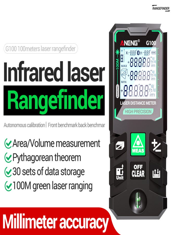 ANENG G100 Smart High-Precision Rangefinder Green Distance Meter 30 Set of Data Storage Autonomous Calibration Multi-function Tool - Image 5
